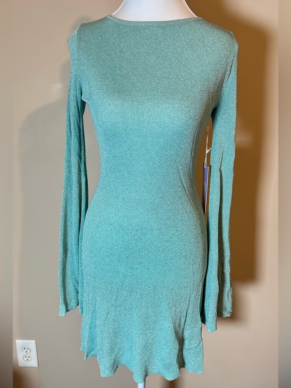 Forever 21 Sparkle Mint Green Long-Sleeve Bodycon Dress